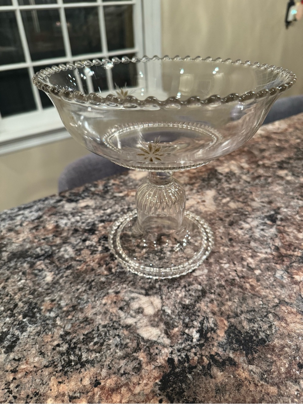 Early American Pressed Glass(EAPG) Pedestal Compote W/ Etched Starburst